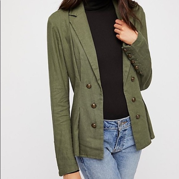 Free People Jackets & Blazers - Free People Green Linen Military Oversized Blazer